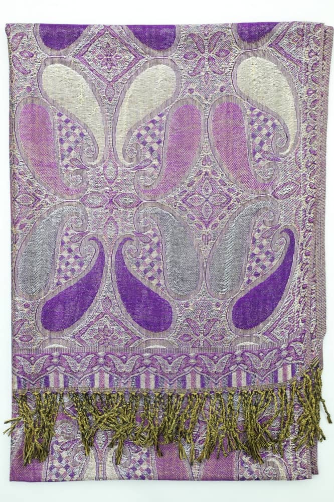purple metallic pashmina shawl wrap scarf with fringes