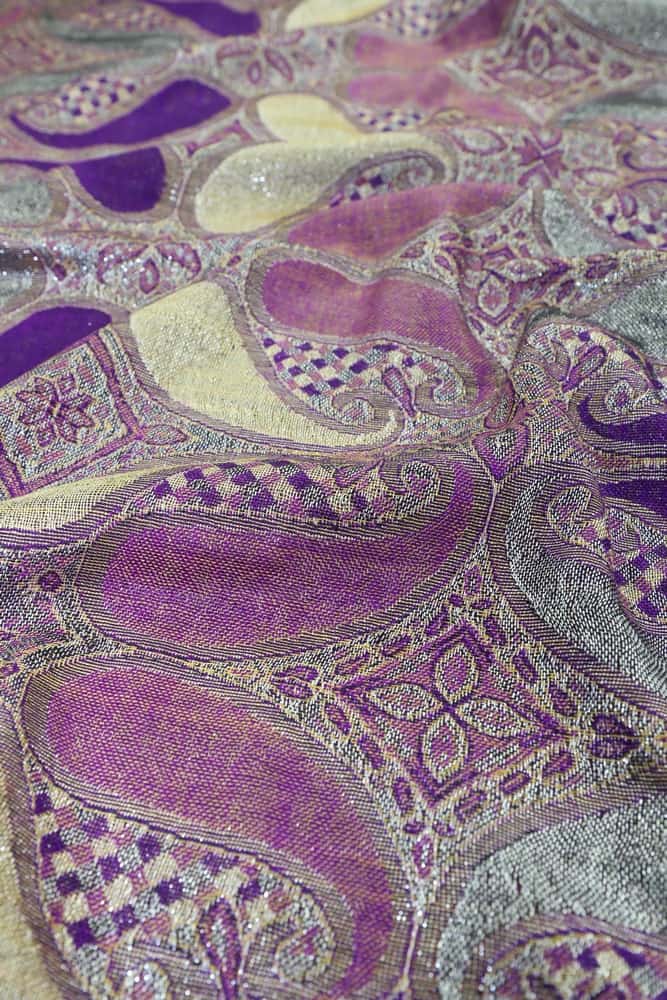 fabric detail of purple metallic pashmina shawl