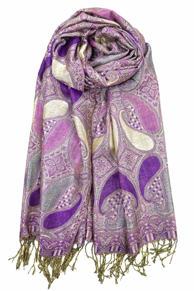 purple metallic pashmina shawl wrap scarf with fringes