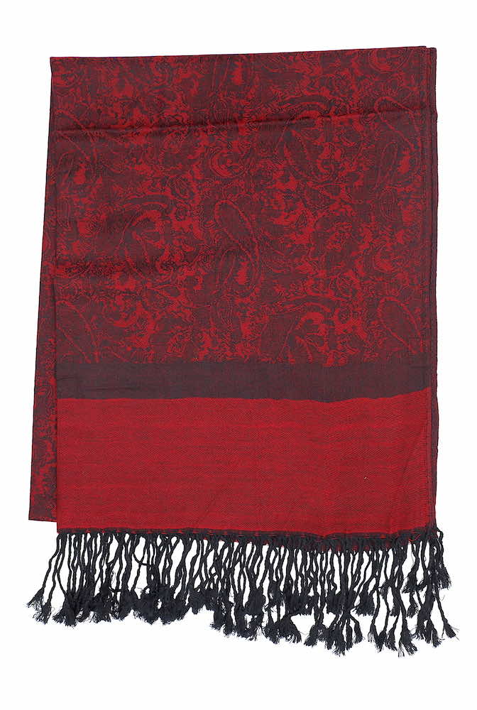 burgundy jacquard paisley pashmina scarf