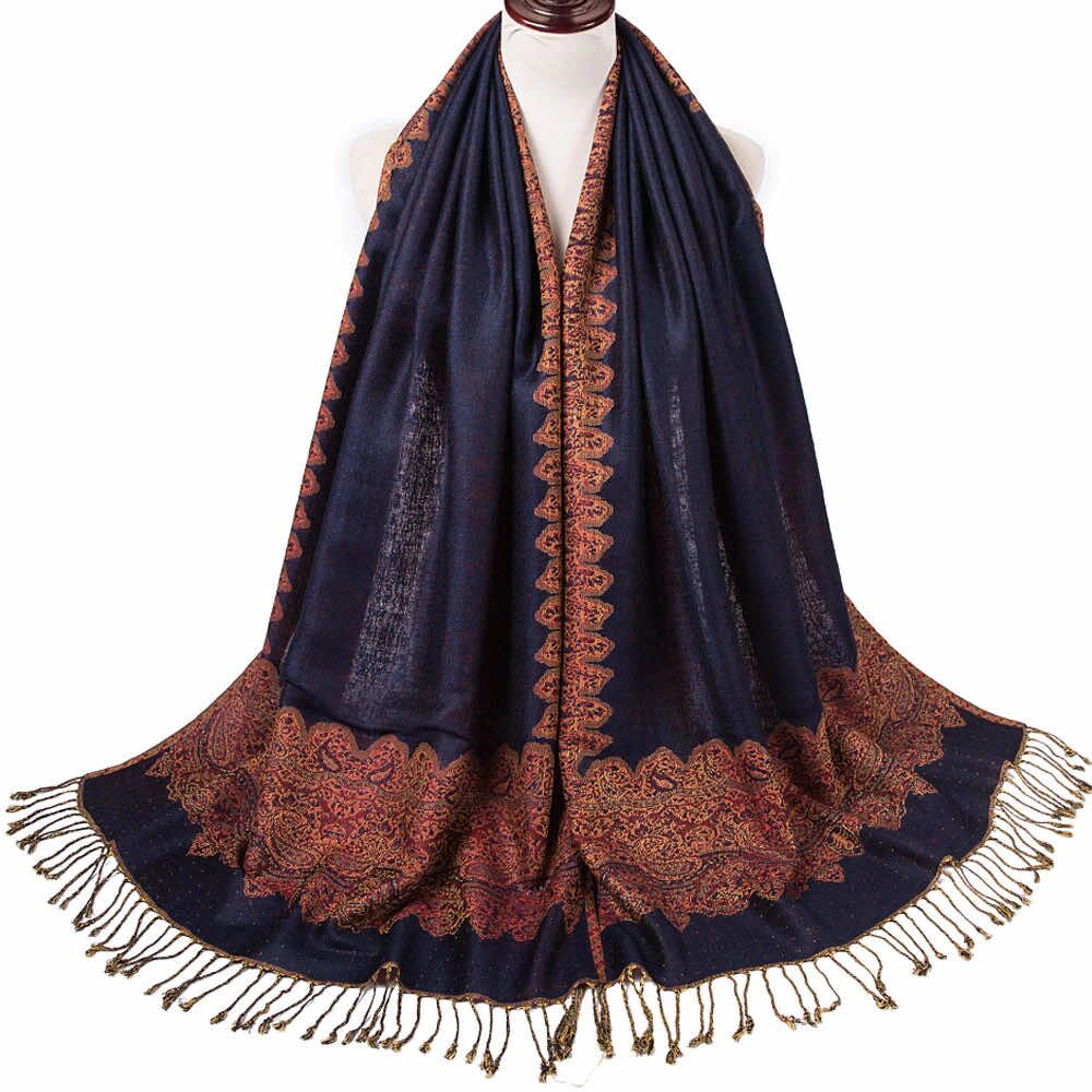 Border Patterned Festival Pashmina Shawl (1 DZ, One Color) - Image 3