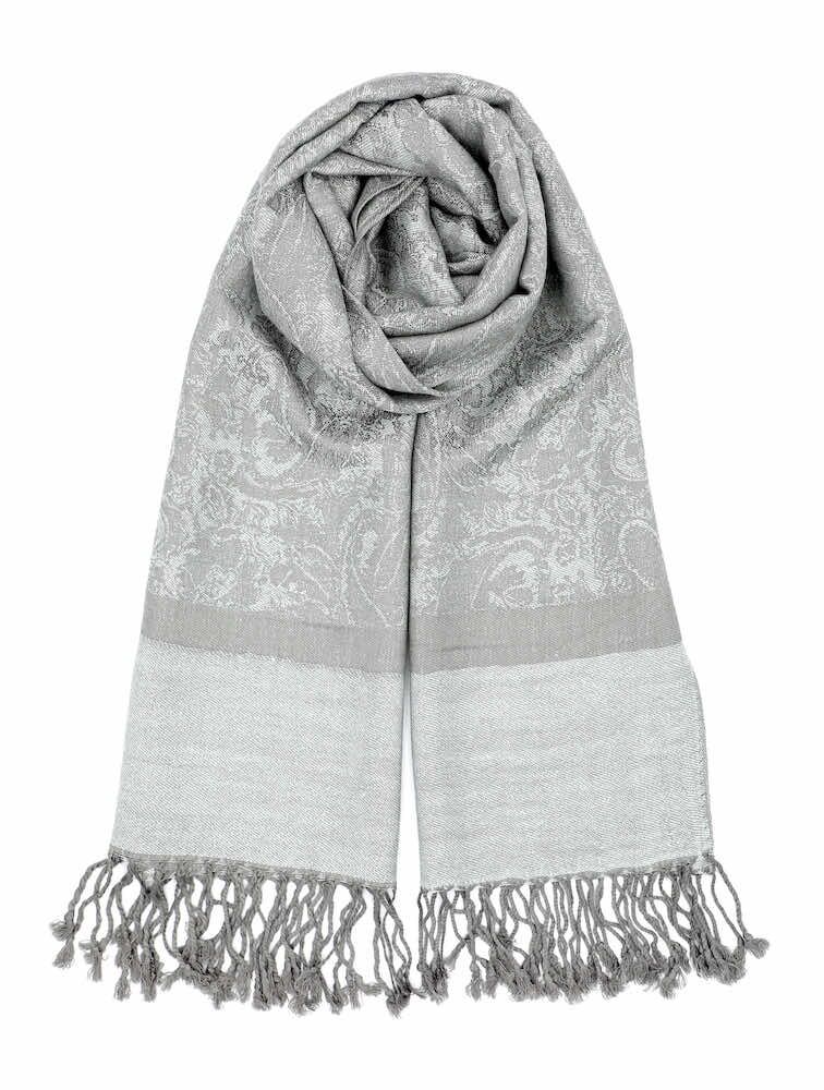 silver gray jacquard paisley pashmina scarf