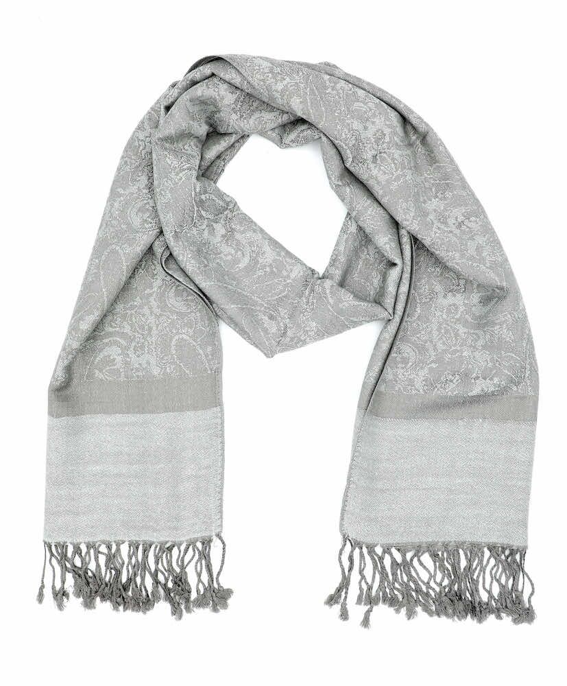 silver gray jacquard paisley pashmina scarf