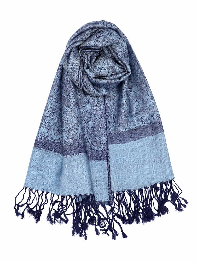 steel blue jacquard pashmina shawl