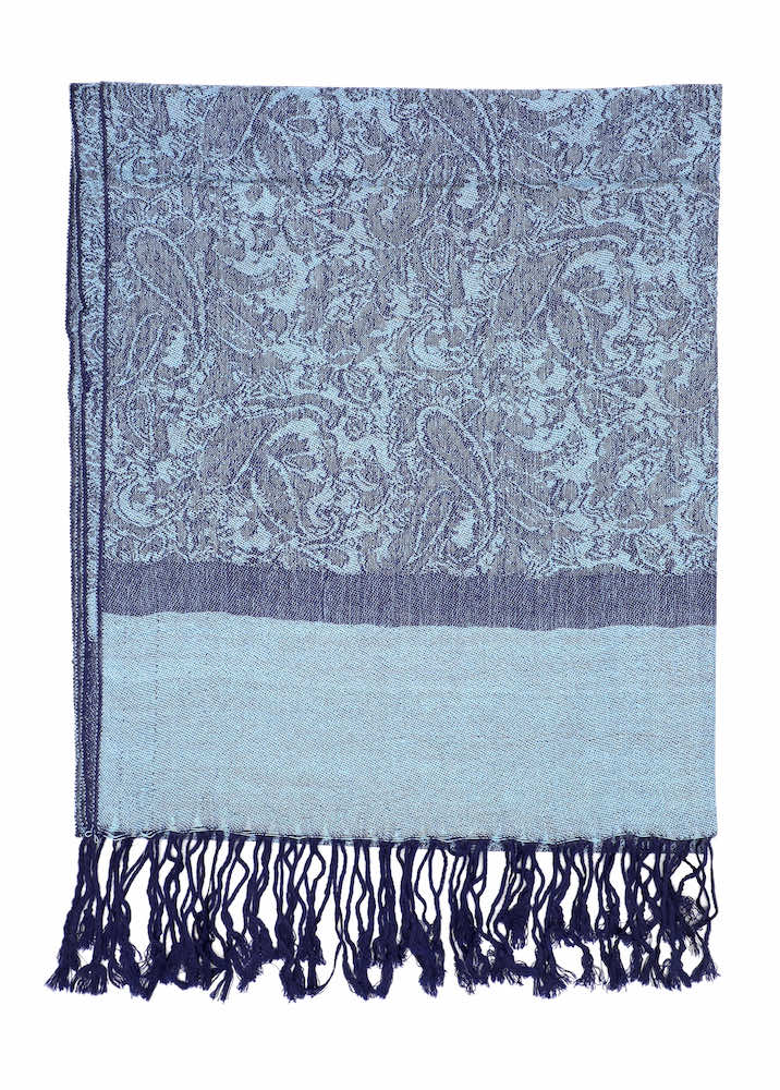 steel blue jacquard pashmina shawl