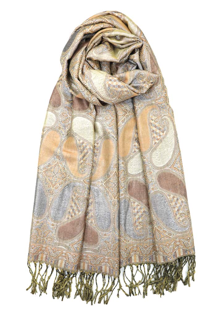 tan sparkling metallic pashmina shawl for rave