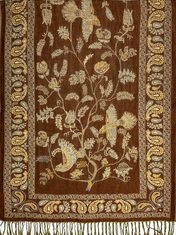 brown Persian botanical pashmina shawl