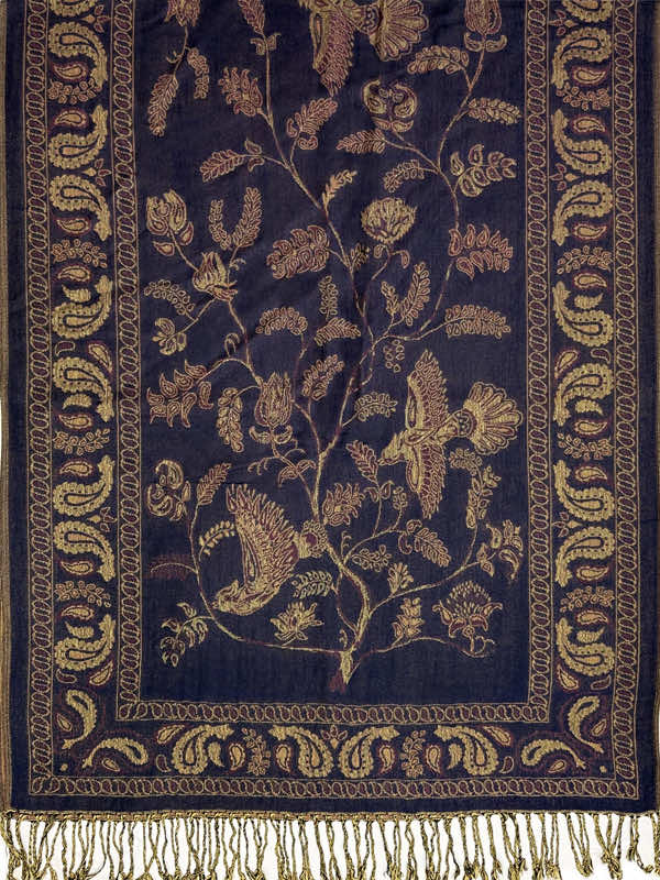 navy Persian botanical pashmina shawl