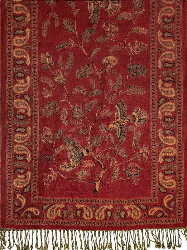 red Persian botanical pashmina shawl