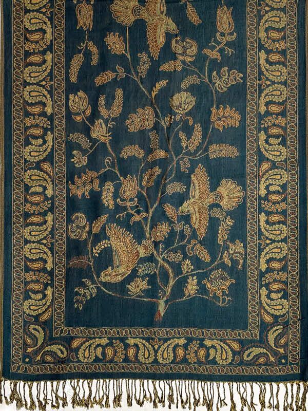 teal Persian botanical pashmina shawl